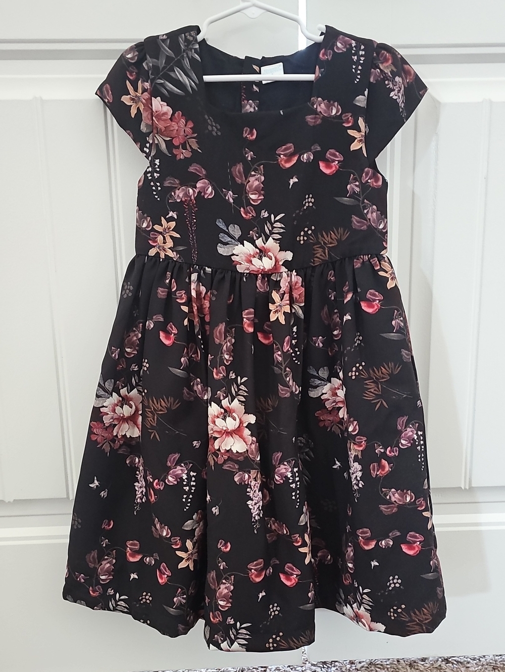 Girls' Floral Fit & Flare Dress - Black with Pink Floral Print